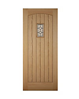 Diamond bevel Glazed Cottage White oak veneer Reversible External Front Door set & letter plate, (H)2074mm (W)856mm