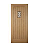 Diamond bevel Glazed Cottage White oak veneer Reversible External Front Door set & letter plate, (H)2074mm (W)932mm