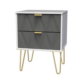 Diamond Ready assembled Grey & white 2 Drawer Bedside table (H)570mm (W)450mm (D)395mm