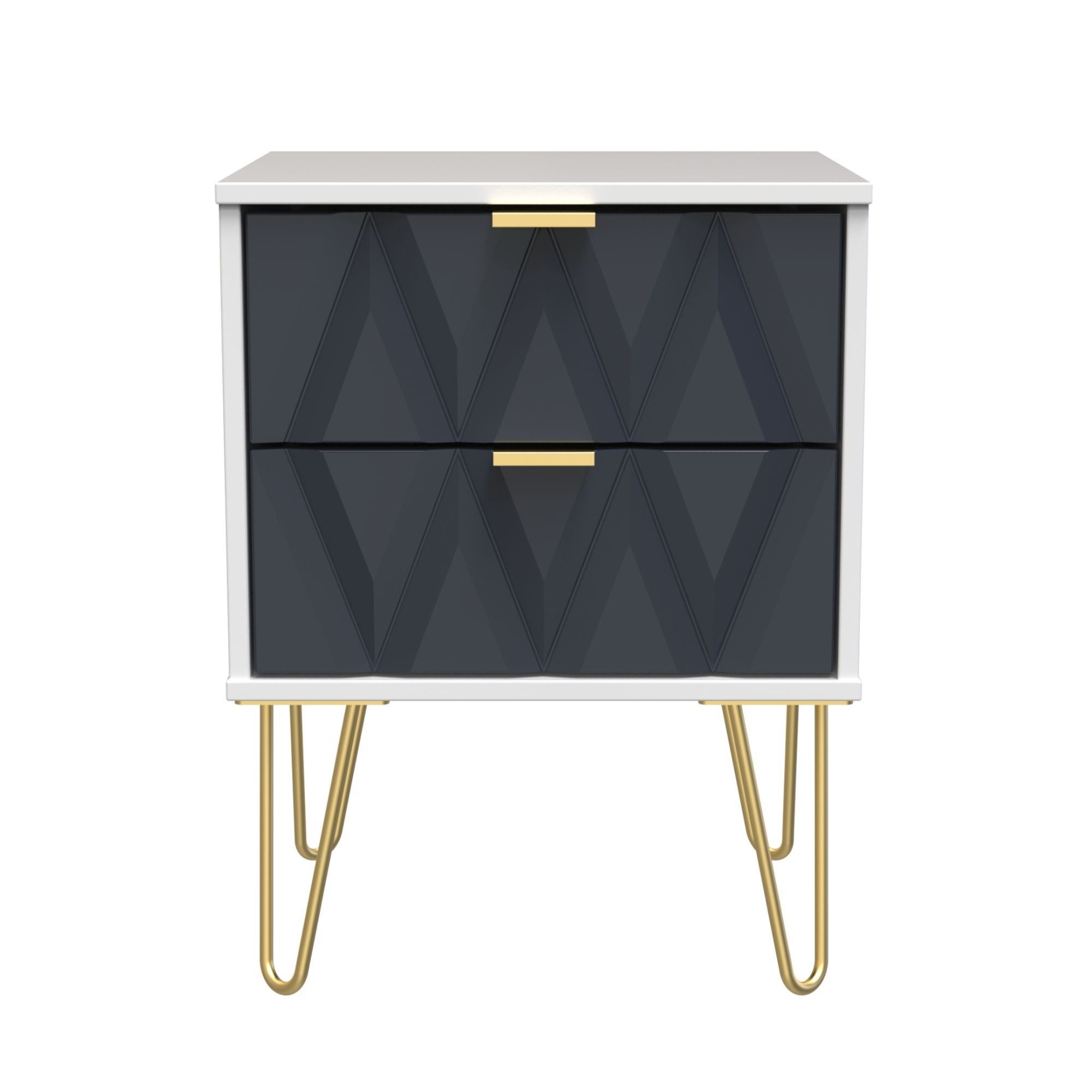 Diamond Ready assembled Matt indigo & white 2 Drawer Bedside chest (H)505mm (W)395mm (D)415mm