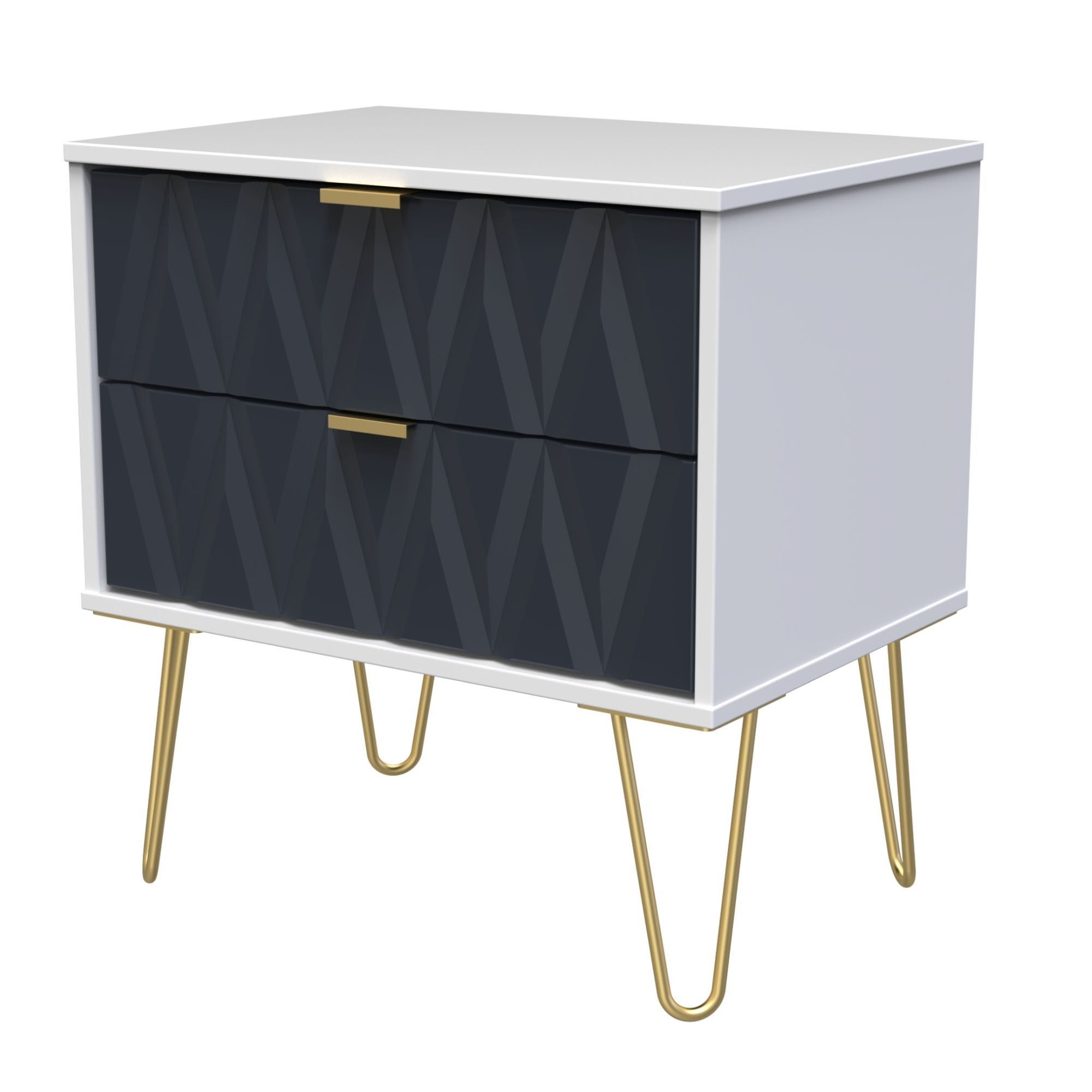 Diamond Ready assembled Matt indigo & white 2 Drawer Bedside chest (H)525mm (W)570mm (D)395mm