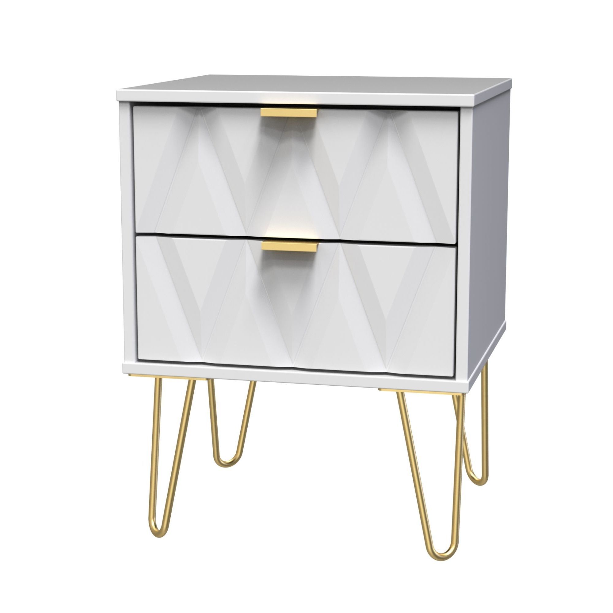 Diamond Ready assembled Matt white 2 Drawer Bedside chest (H)505mm (W)395mm (D)415mm