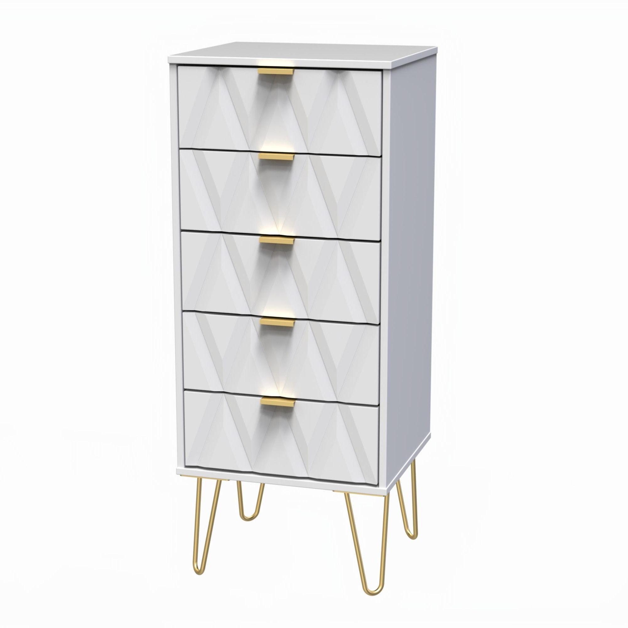 Diamond Ready assembled Matt white 5 Drawer Bedside chest (H)1075mm (W)395mm (D)415mm