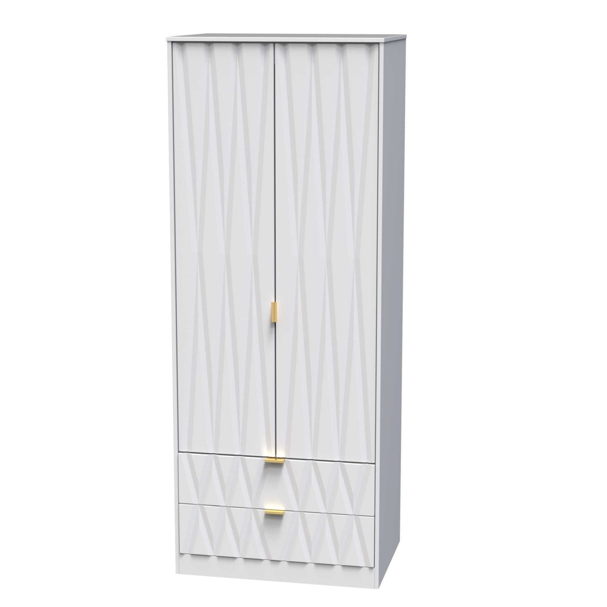 Diamond Ready assembled Modern Matt white 2 Drawer Tall Double Wardrobe (H)1970mm (W)740mm (D)530mm