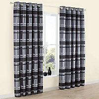 Dill Black & grey Striped Lined Eyelet Curtains (W)117cm (L)137cm, Pair