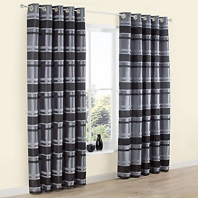 Dill Black Grey Striped Lined Eyelet, Grey And Black Striped Curtains