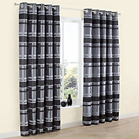 Dill Black & grey Striped Lined Eyelet Curtains (W)228cm (L)228cm, Pair