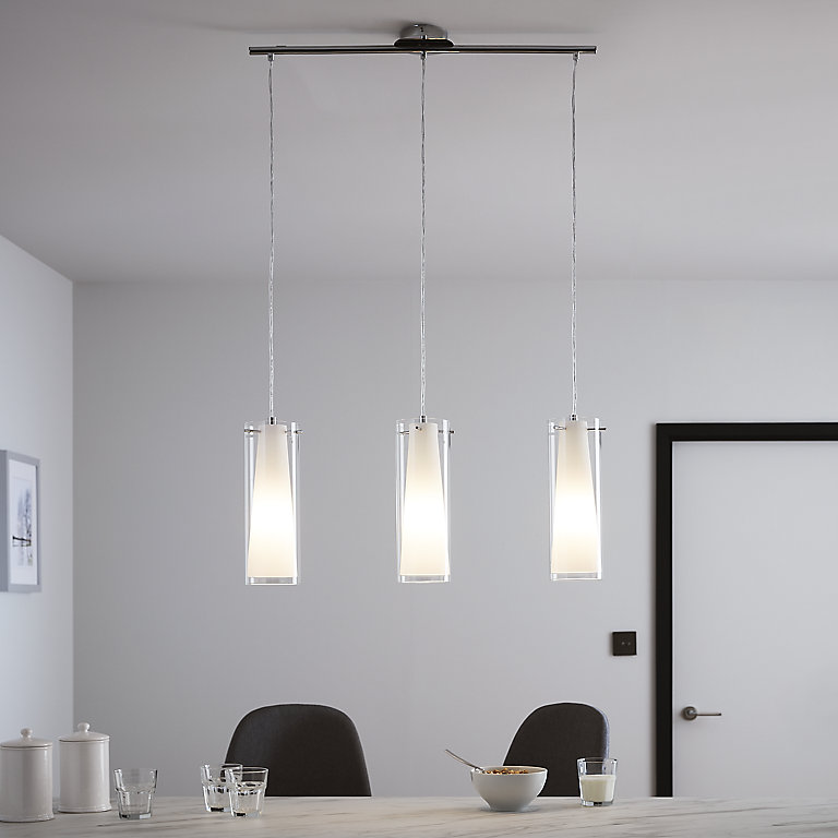 Dimonika White Chrome Effect 3 Lamp, Triple Pendant Light Kitchen
