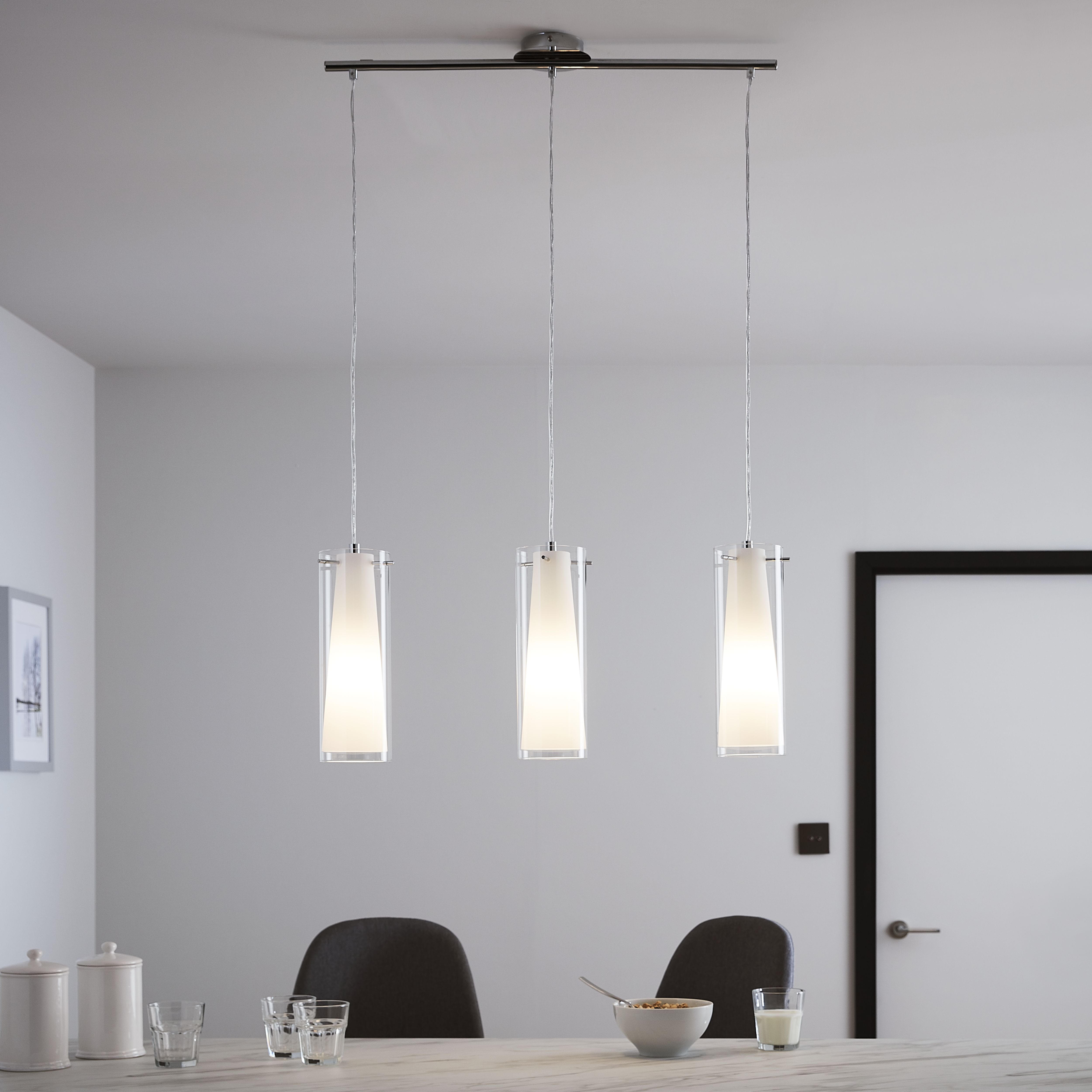 Dimonika White Chrome Effect 3 Lamp Pendant Ceiling Light Diy At B Q