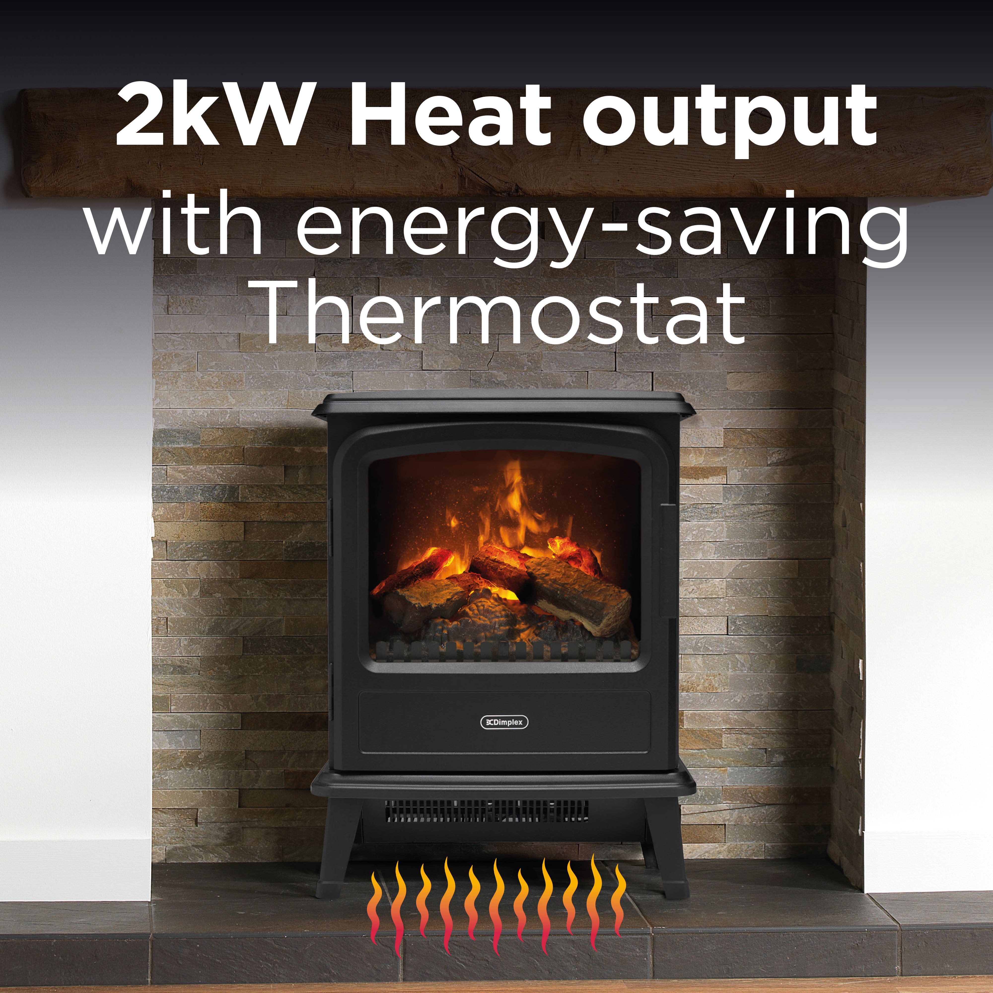 Dimplex Evandale 2000W Matt Black Cast iron effect Electric Stove