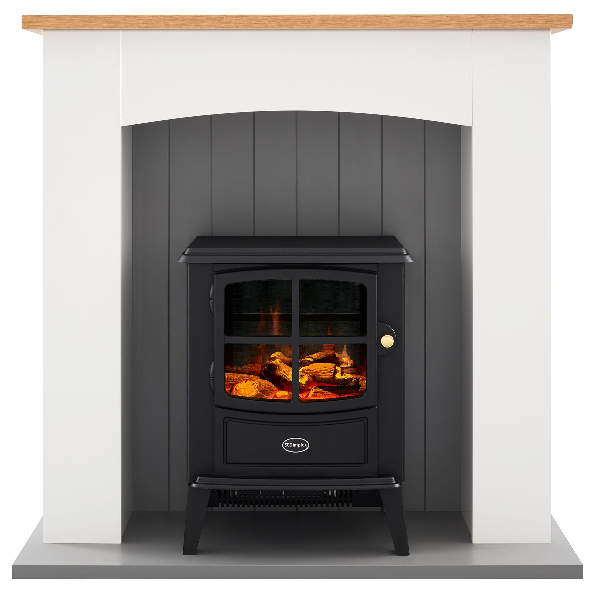 Dimplex Oakmead optiflame White u0026 grey Ivory effect Electric LCD electric  stove suite | DIY at Bu0026Q