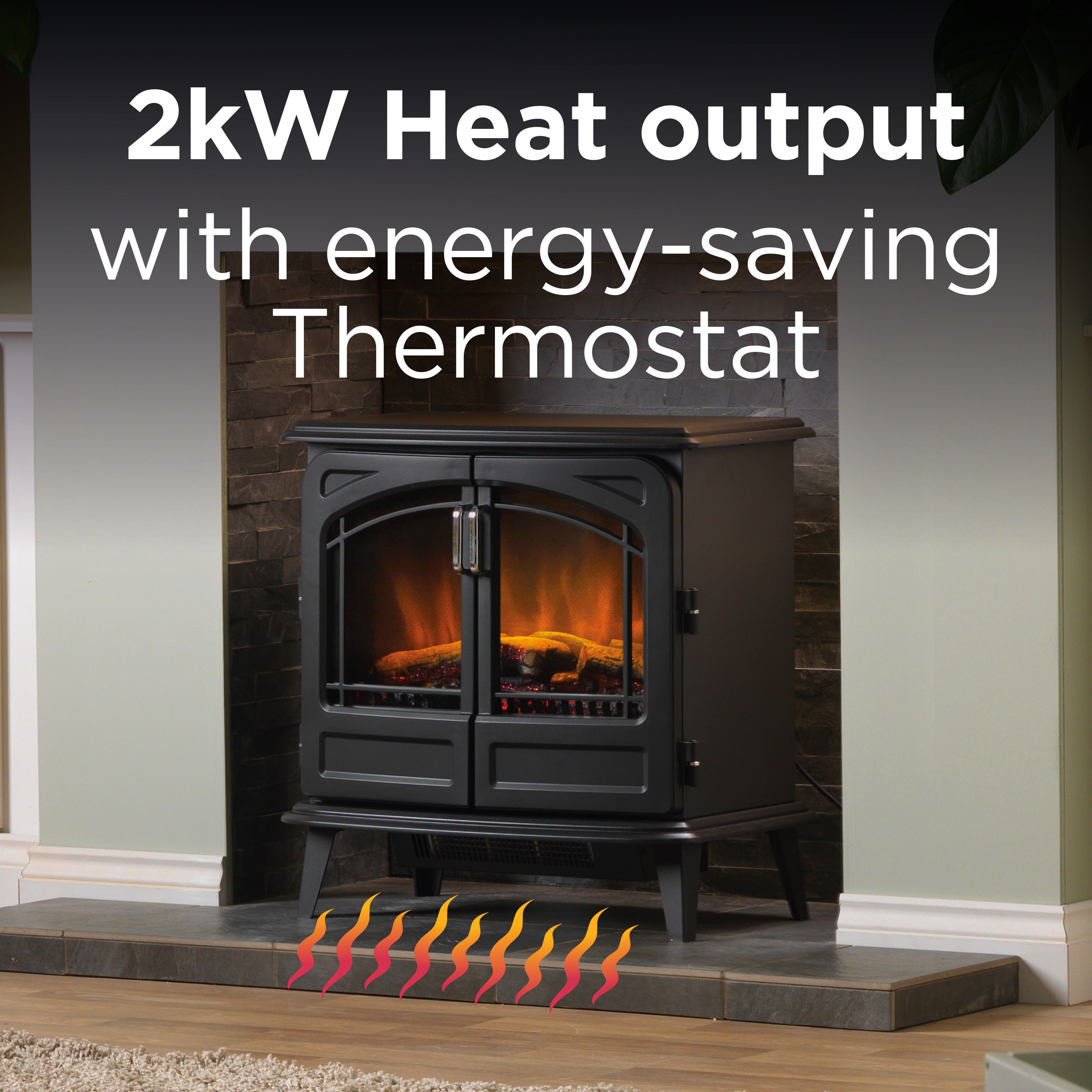 Dimplex Optiflame 2W Matt Black Cast iron effect Electric Stove (H