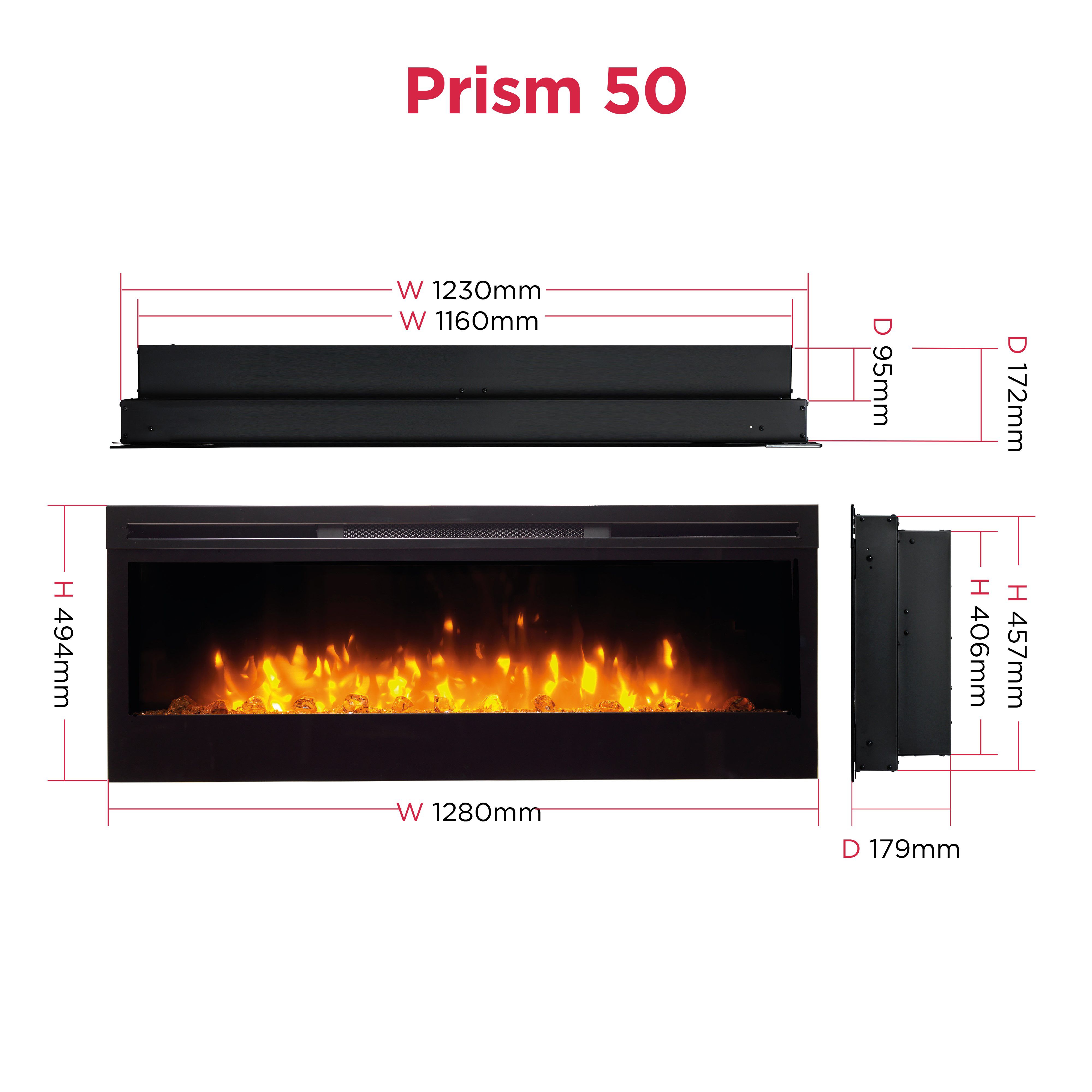 Dimplex Prism 50 1.1kW Gloss Black Glass effect Electric Fire