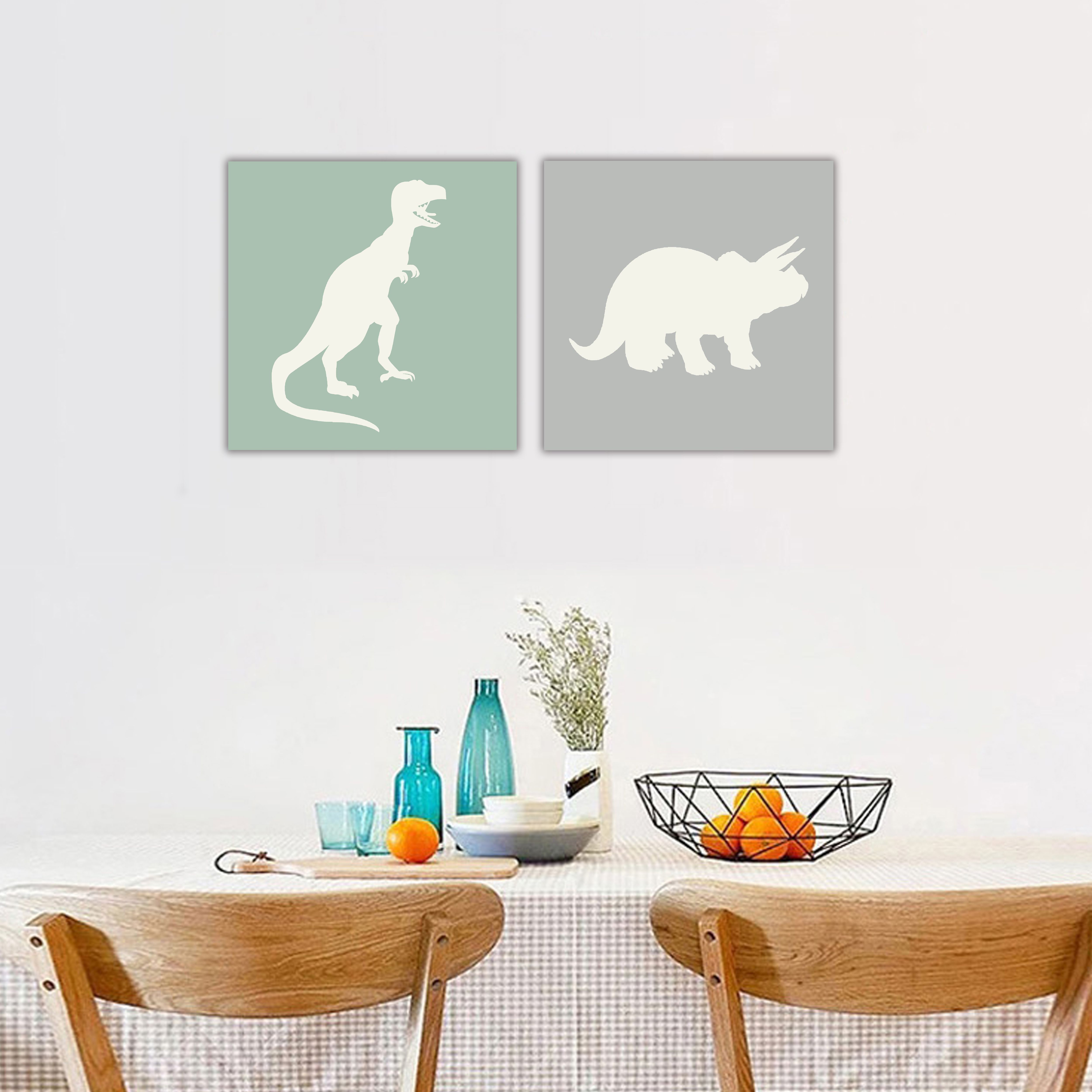 Dinosaur Green Canvas art, Set of 2 (H)30cm x (W)60cm