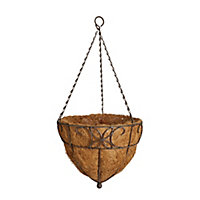 Distressed Brown Cone Coco liner & metal frame Hanging basket, 30.48cm