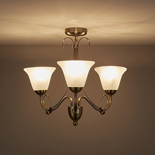 3 Lamp Ceiling Light, Antique Brass Light Fixtures