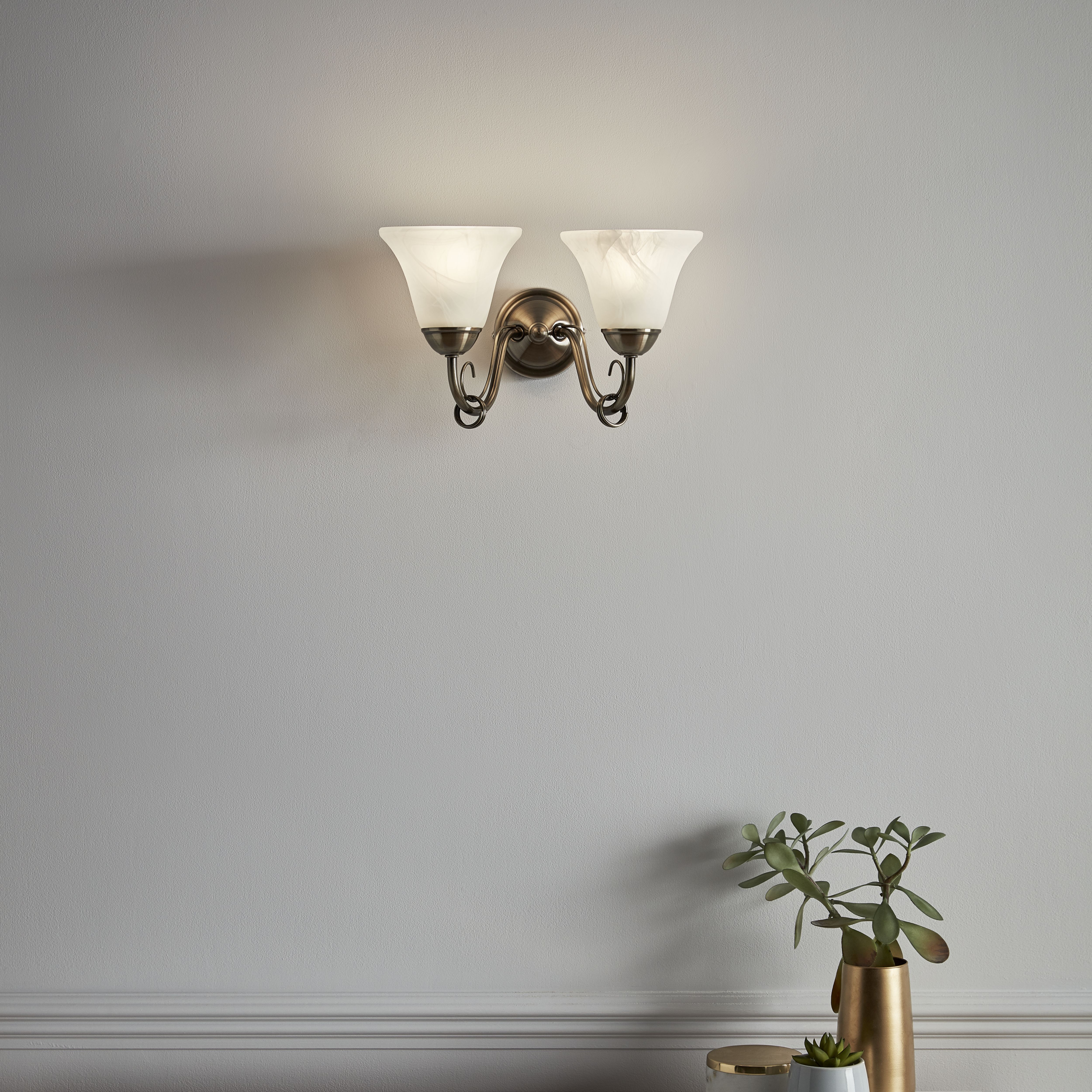Dives Antique brass effect Double Wired Wall light