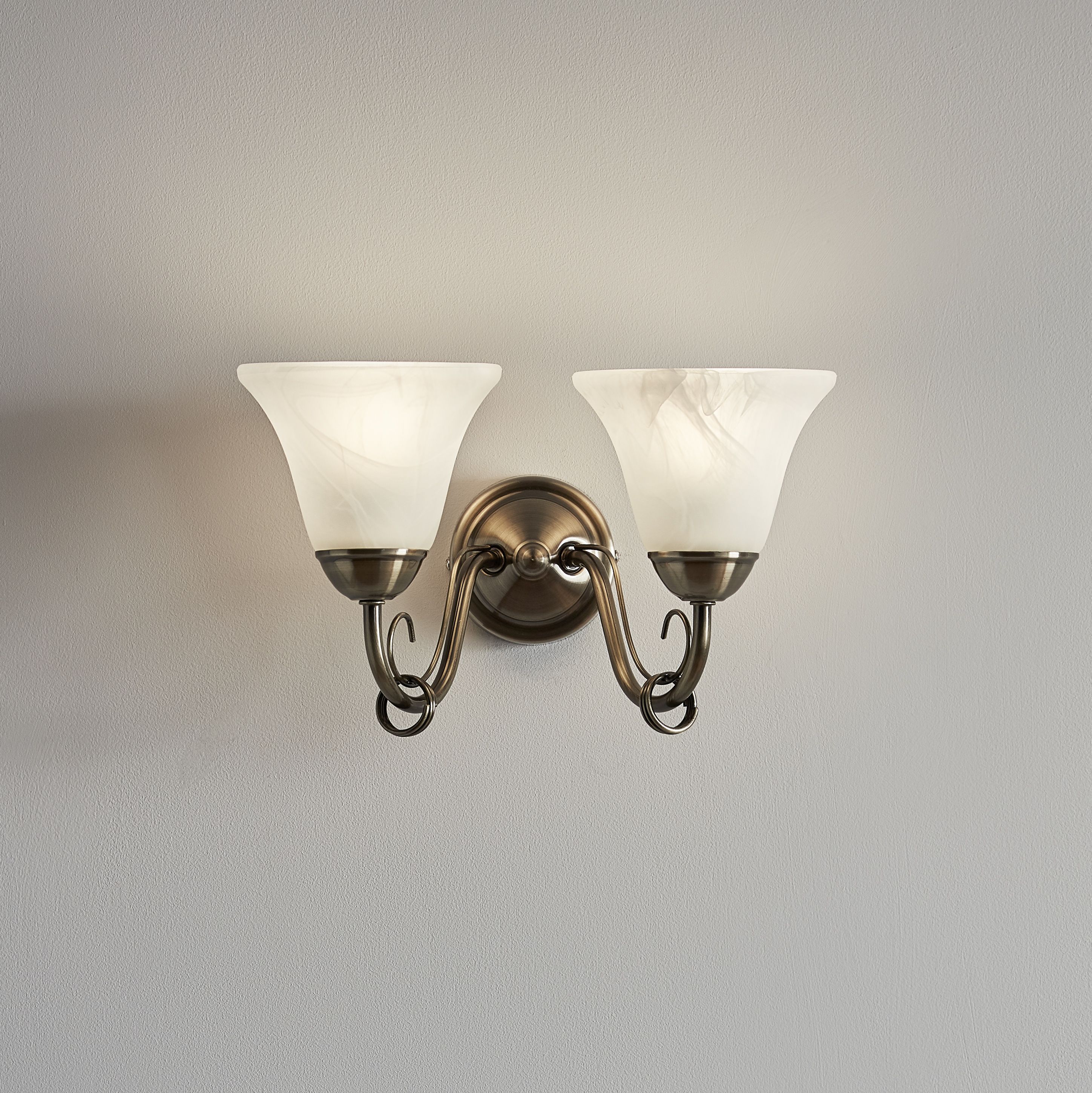 Dives Antique brass effect Double Wired Wall light