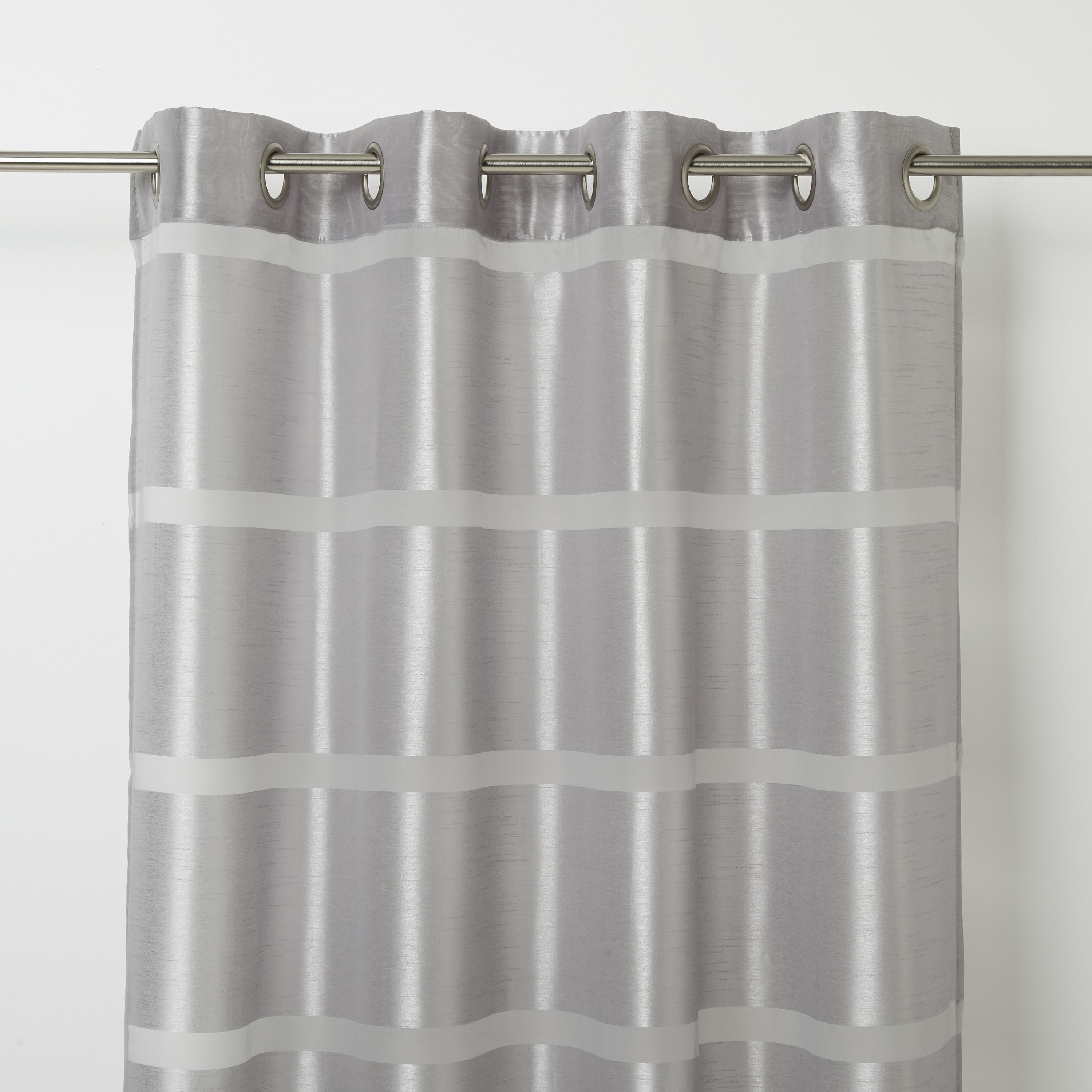 Dokkle Light grey Horizontal stripe Unlined Eyelet Voile curtain (W)140cm (L)300cm, Single