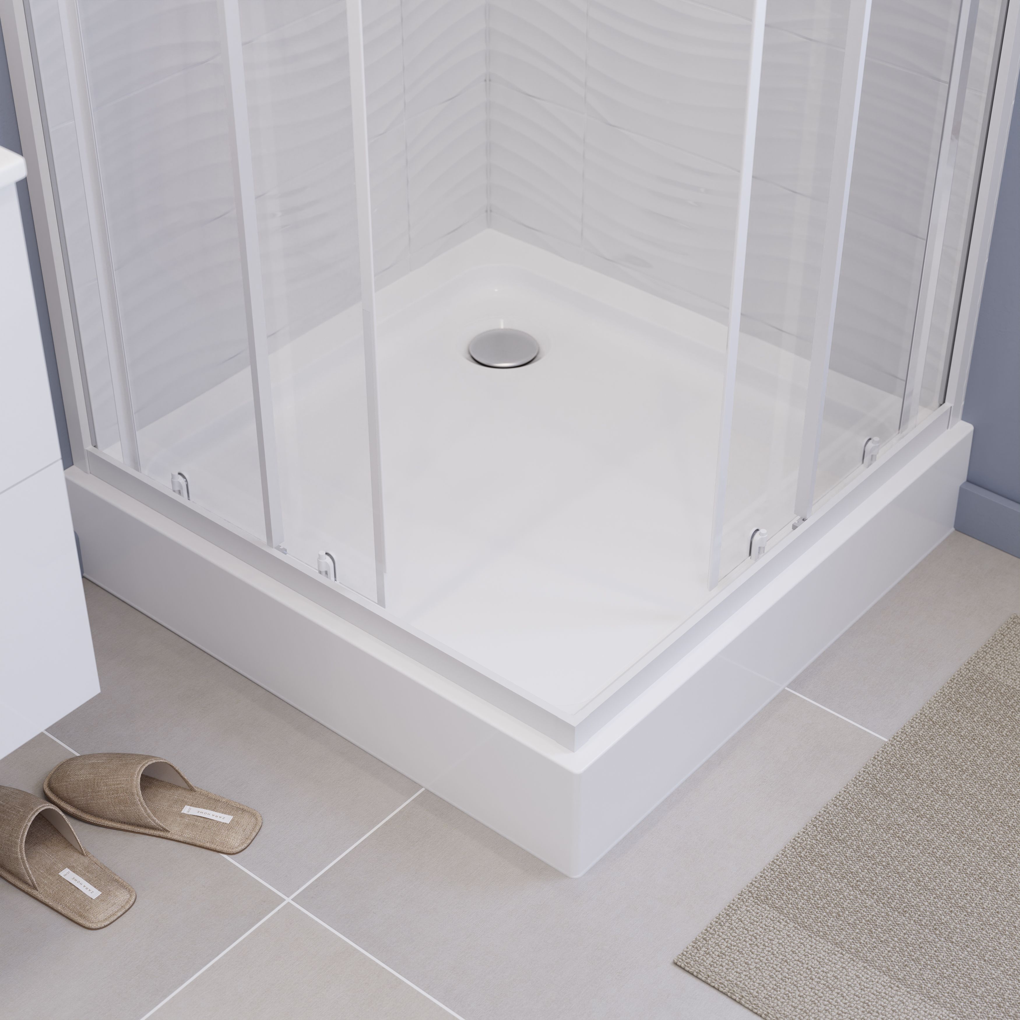 Dommel Gloss White Square Corner drain Shower tray (L)800mm (W)800mm (H ...