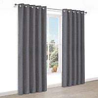 Doroto Grey Plain Lined Eyelet Curtains (W)167cm (L)183cm, Pair