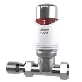 Drayton 07 05 190 White/chrome Straight Thermostatic Radiator valve & lockshield (Dia)15mm