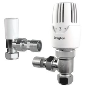 Drayton 10 260 White Angled Thermostatic Radiator valve & lockshield (Dia)15mm