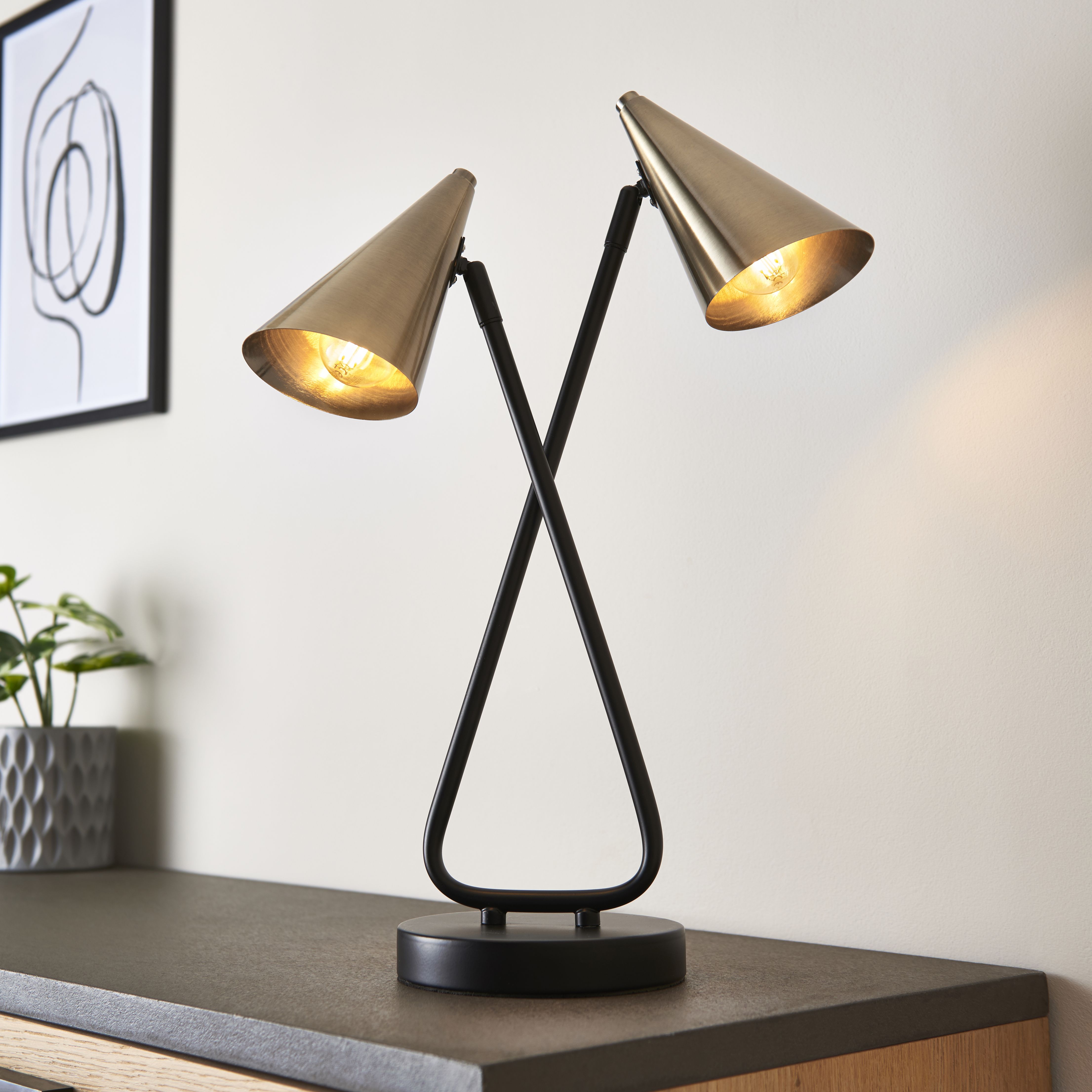 Leaning Matt Brass Table Lamp with Black Shade - ID 11029 – The