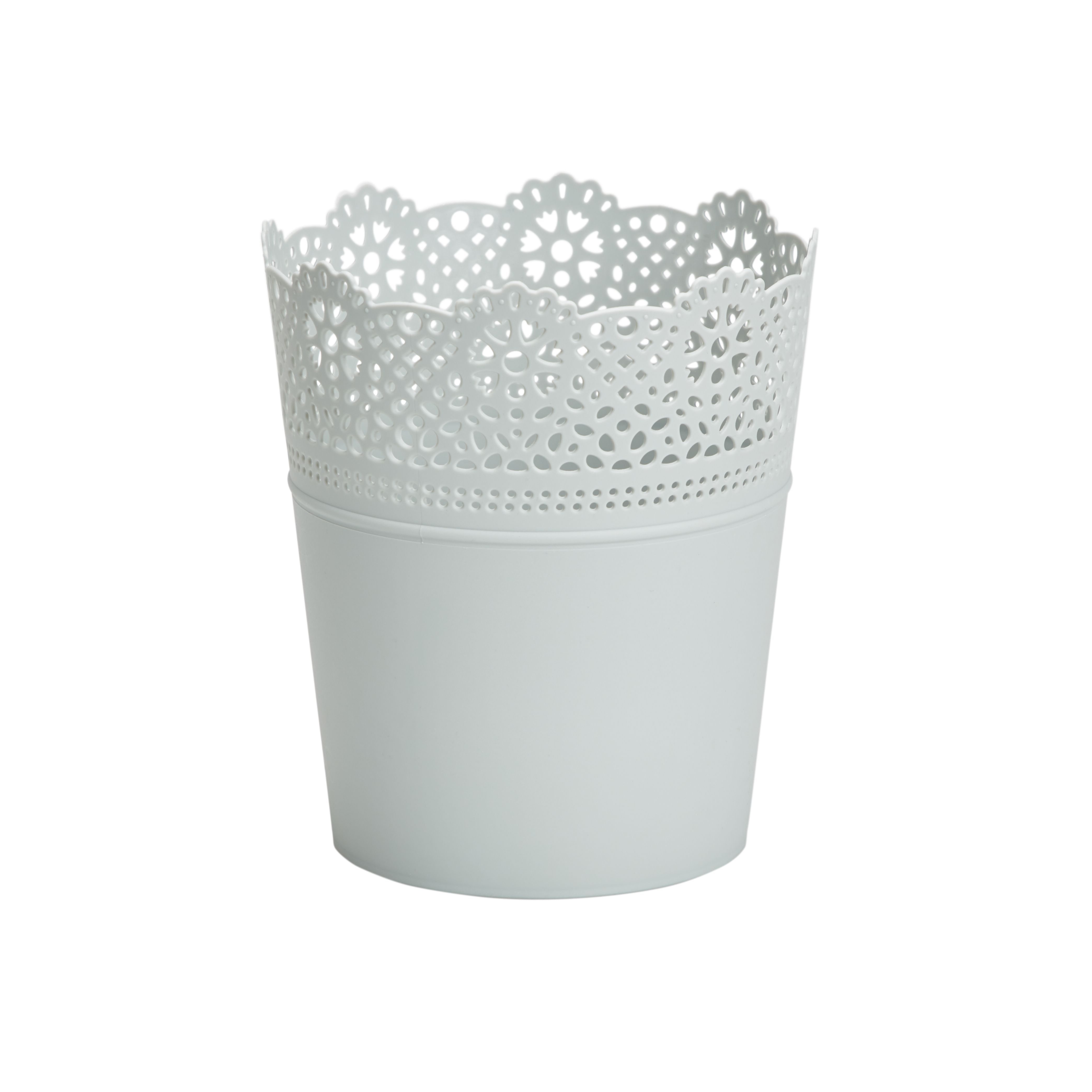 Duck egg Plastic Lace Circular Plant pot (Dia)13.7cm