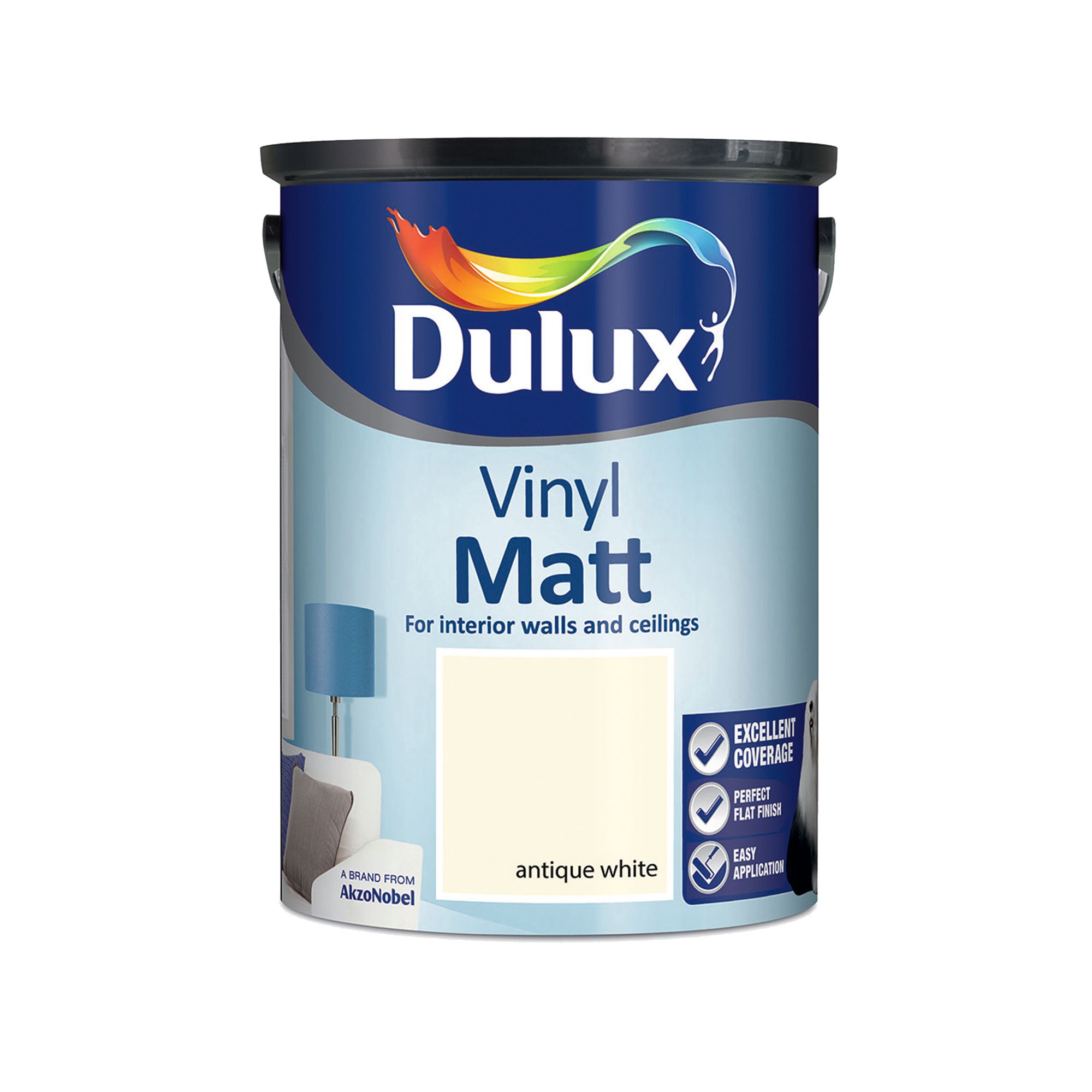 Dulux Antique white Vinyl matt Emulsion paint, 5L