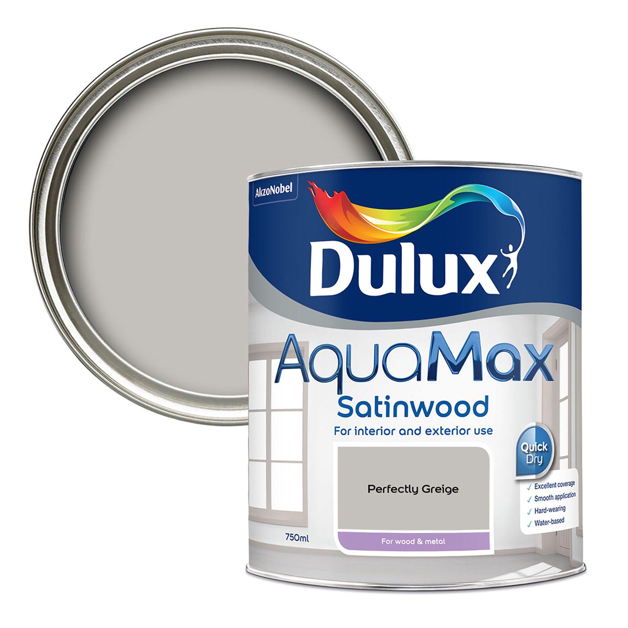 Dulux AquaMax Perfectly Greige Satinwood Metal & wood Trim paint, 750ml