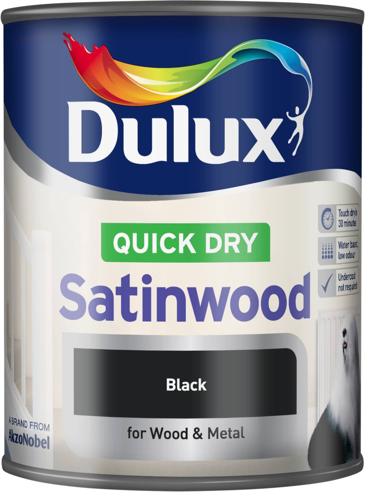 Dulux Black Satinwood Emulsion paint, 750ml