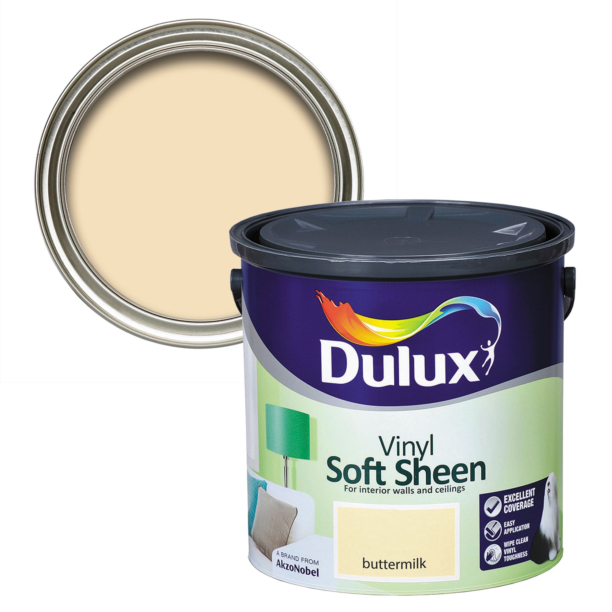 Dulux Buttermilk Soft sheen Emulsion paint, 2.5L | DIY at B&Q