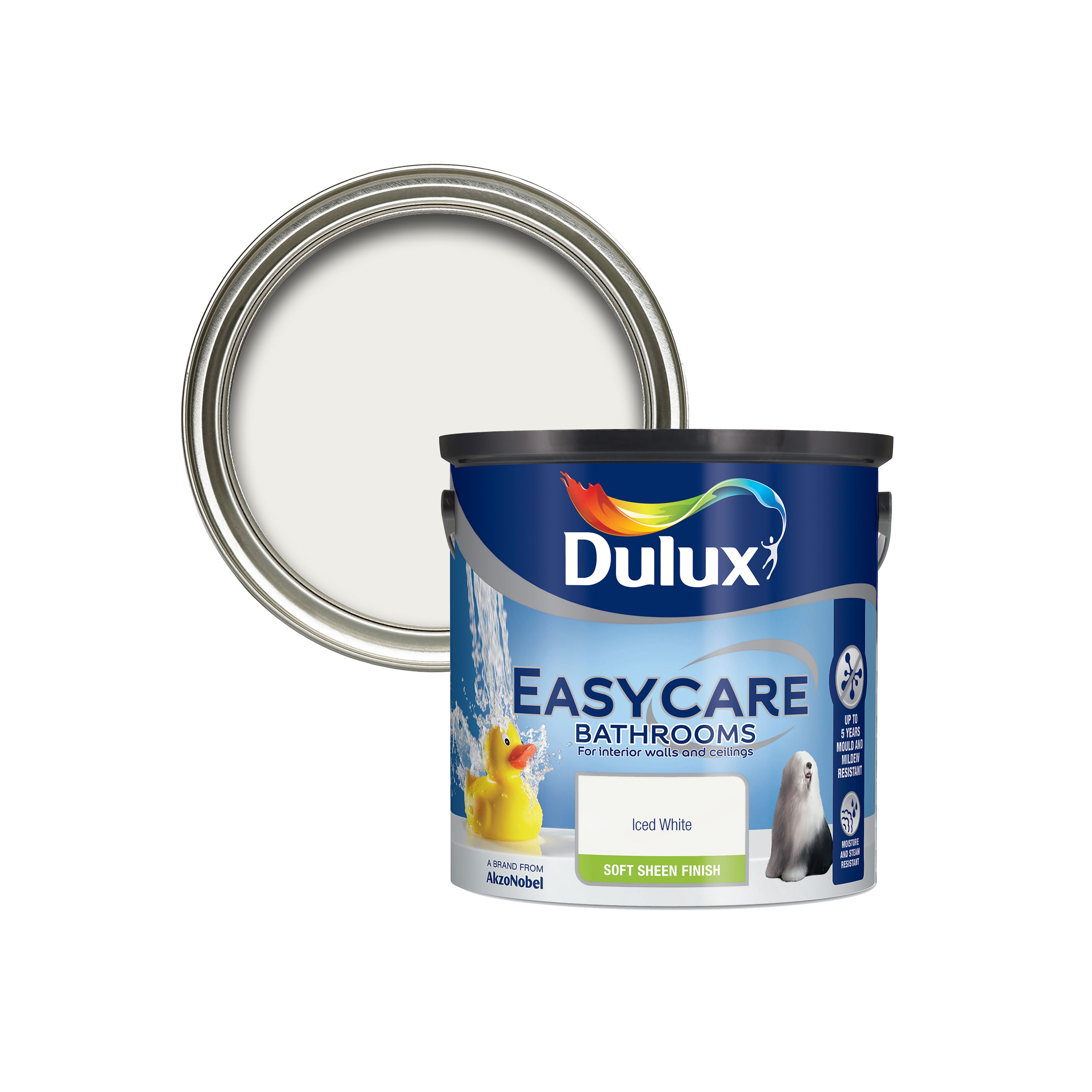 Dulux Easycare Bathroom Iced White Soft sheen Wall & ceiling Emulsion paint, 2.5L