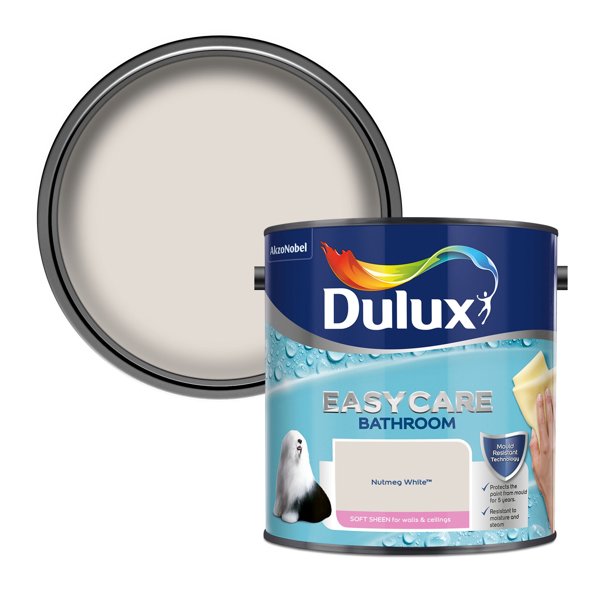 Dulux Easycare Bathroom Nutmeg White Soft sheen Emulsion paint, 2.5L