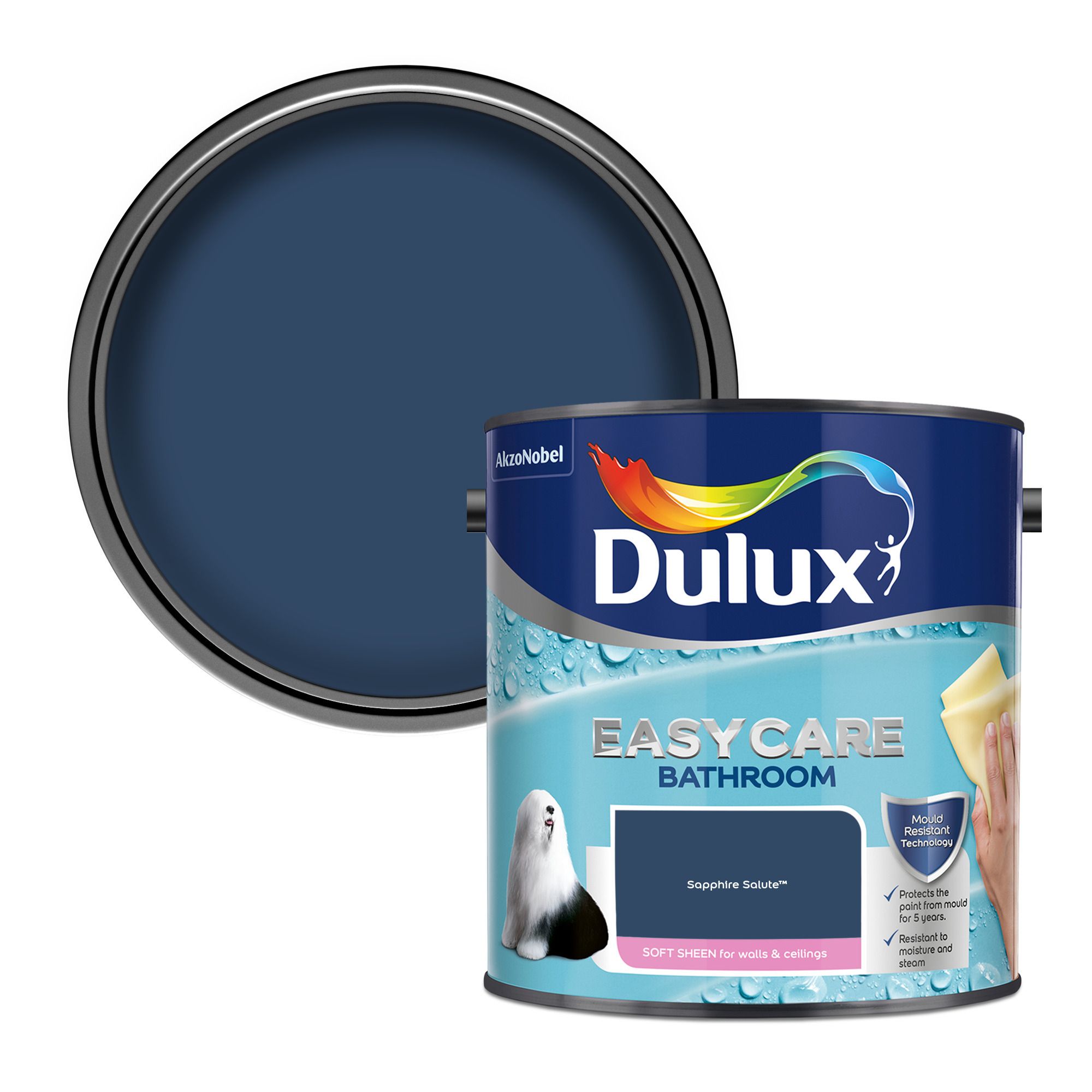 Dulux Easycare Bathroom Sapphire Salute Soft sheen Wall paint, 2.5L ...
