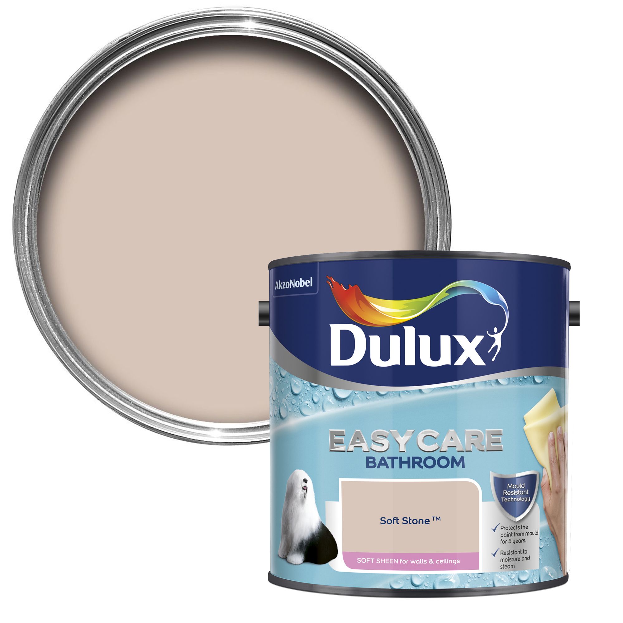 Dulux Easycare Bathroom Soft stone Soft sheen Emulsion paint 2.5L DIY