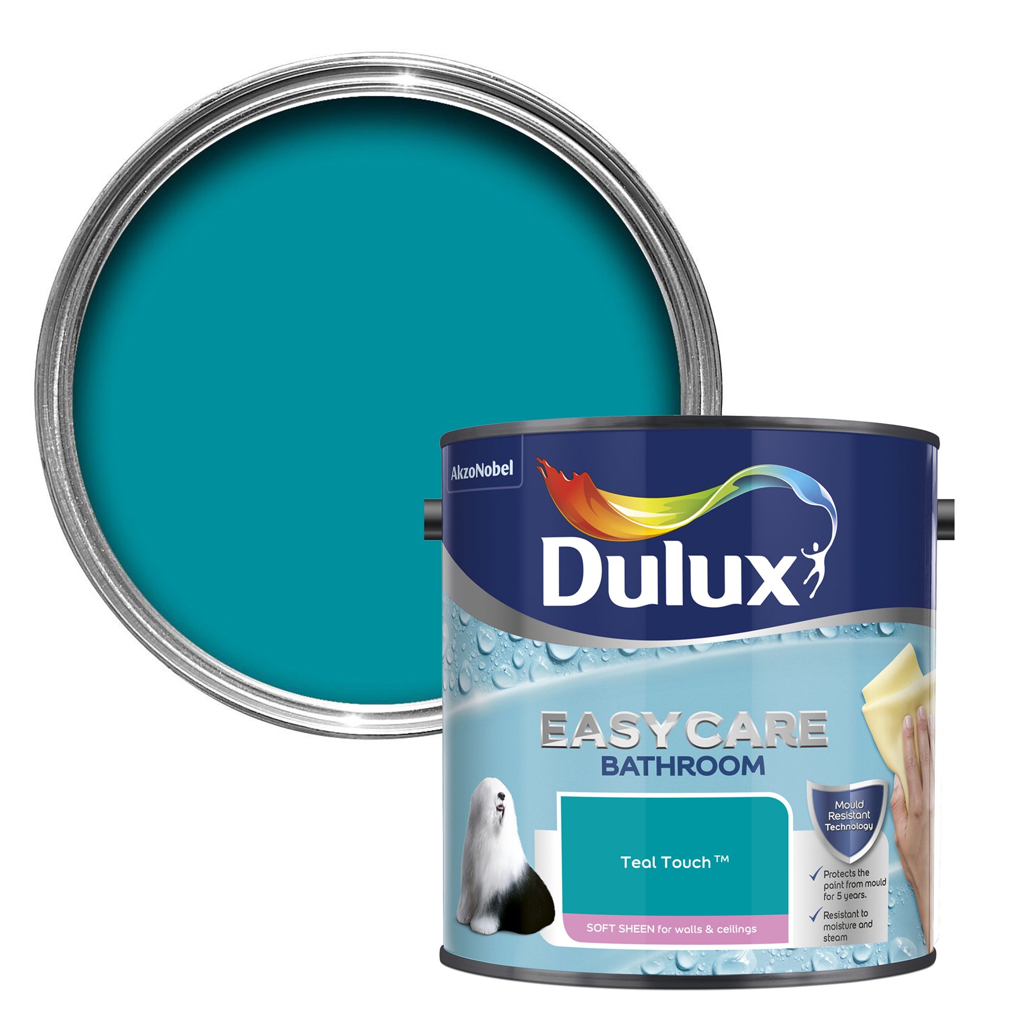 Dulux Easycare Bathroom Teal touch Soft sheen Emulsion paint, 2.5L