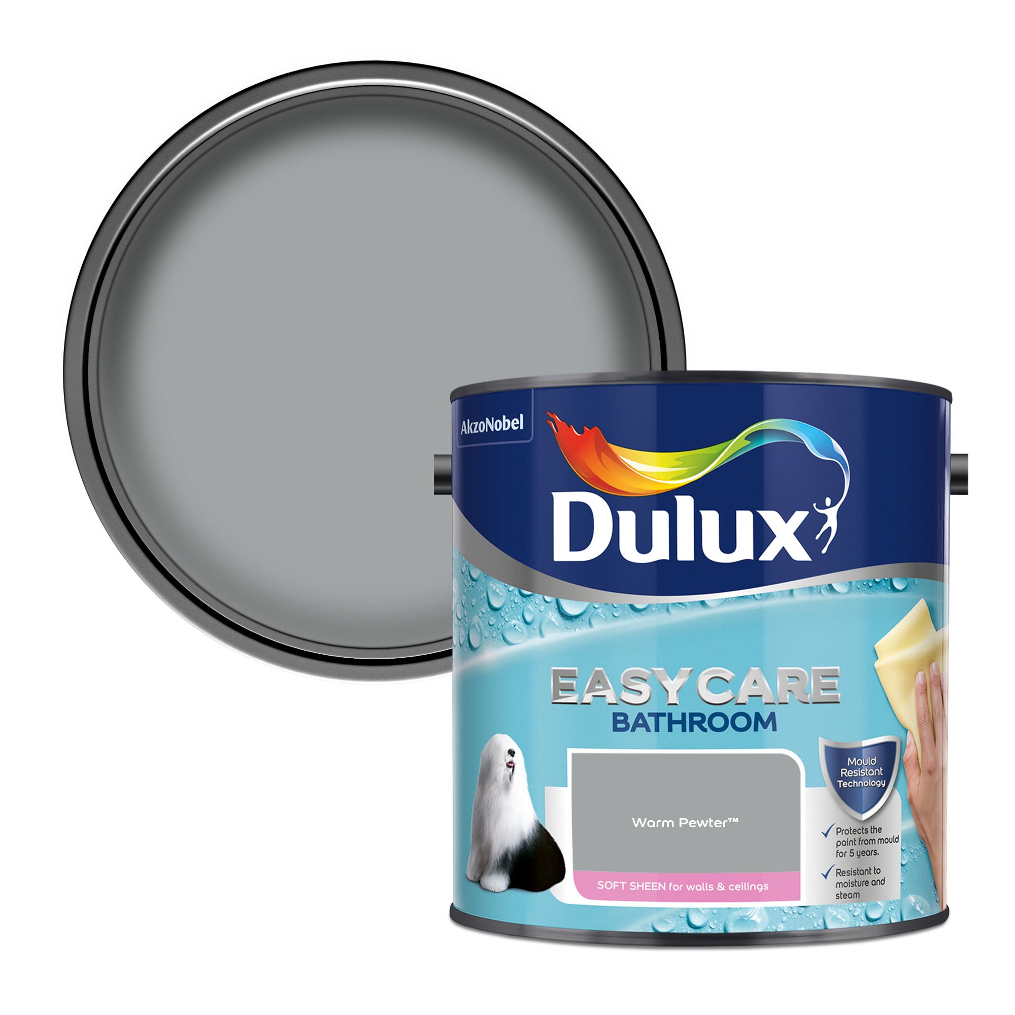 Dulux Easycare Bathroom Warm pewter Soft sheen Emulsion paint, 2.5L ...