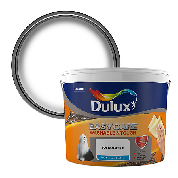 Dulux Easycare Brilliant White Matt Emulsion Paint 10l Diy At B Q - White Paint For Walls Washable