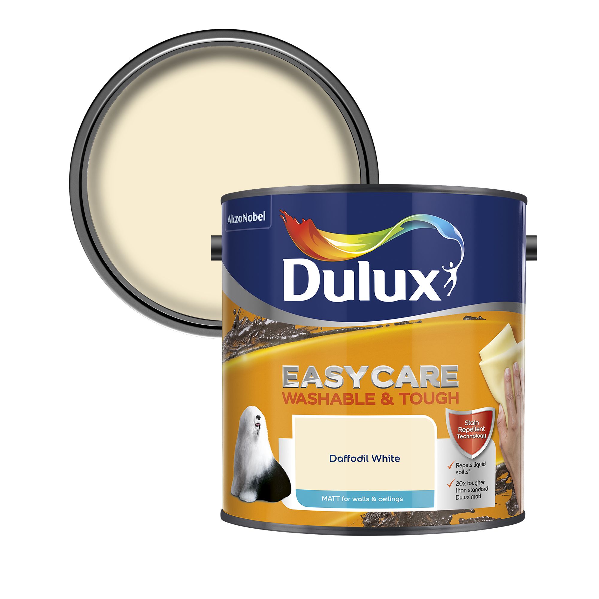 Dulux Easycare Daffodil white Matt Emulsion paint, 2.5L