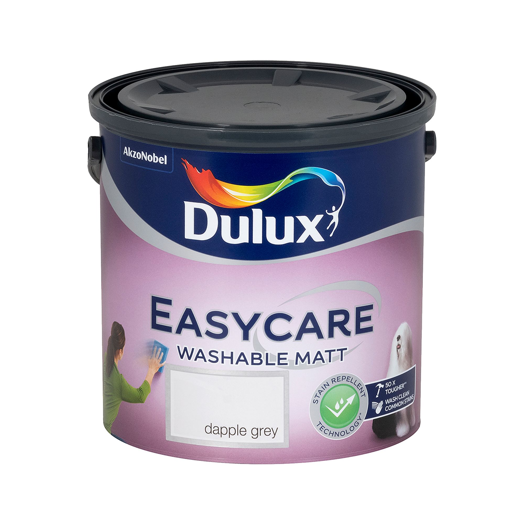 Dulux Easycare Dapple grey Flat matt Emulsion paint, 2.5L