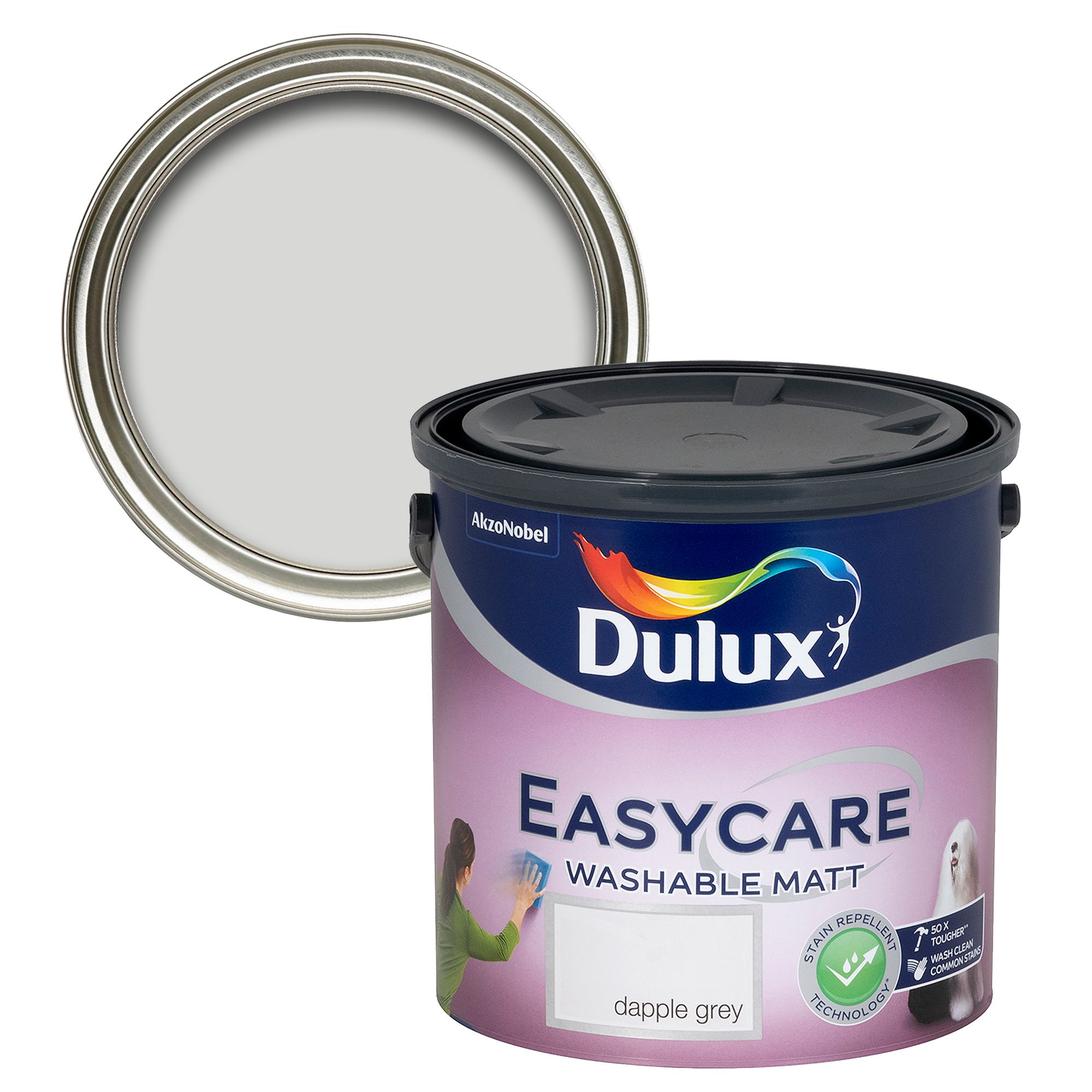 Dulux Easycare Dapple grey Flat matt Wall & ceiling Emulsion paint, 2.5L