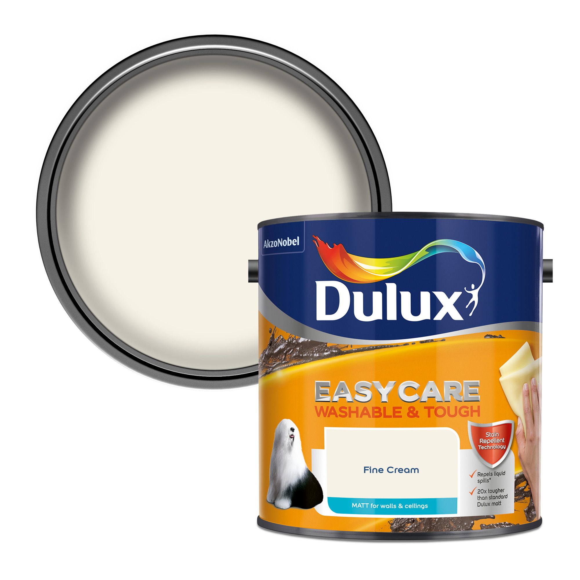 Dulux Easycare Fine cream Matt Emulsion paint, 2.5L