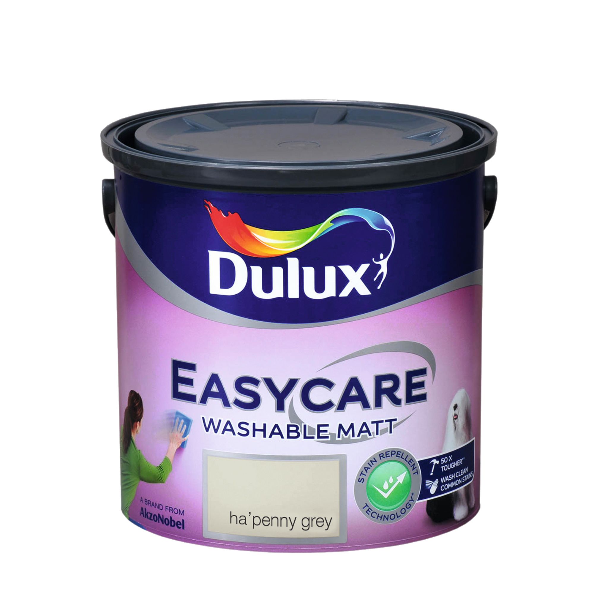 Dulux Easycare Ha'penny grey Flat matt Emulsion paint, 2.5L