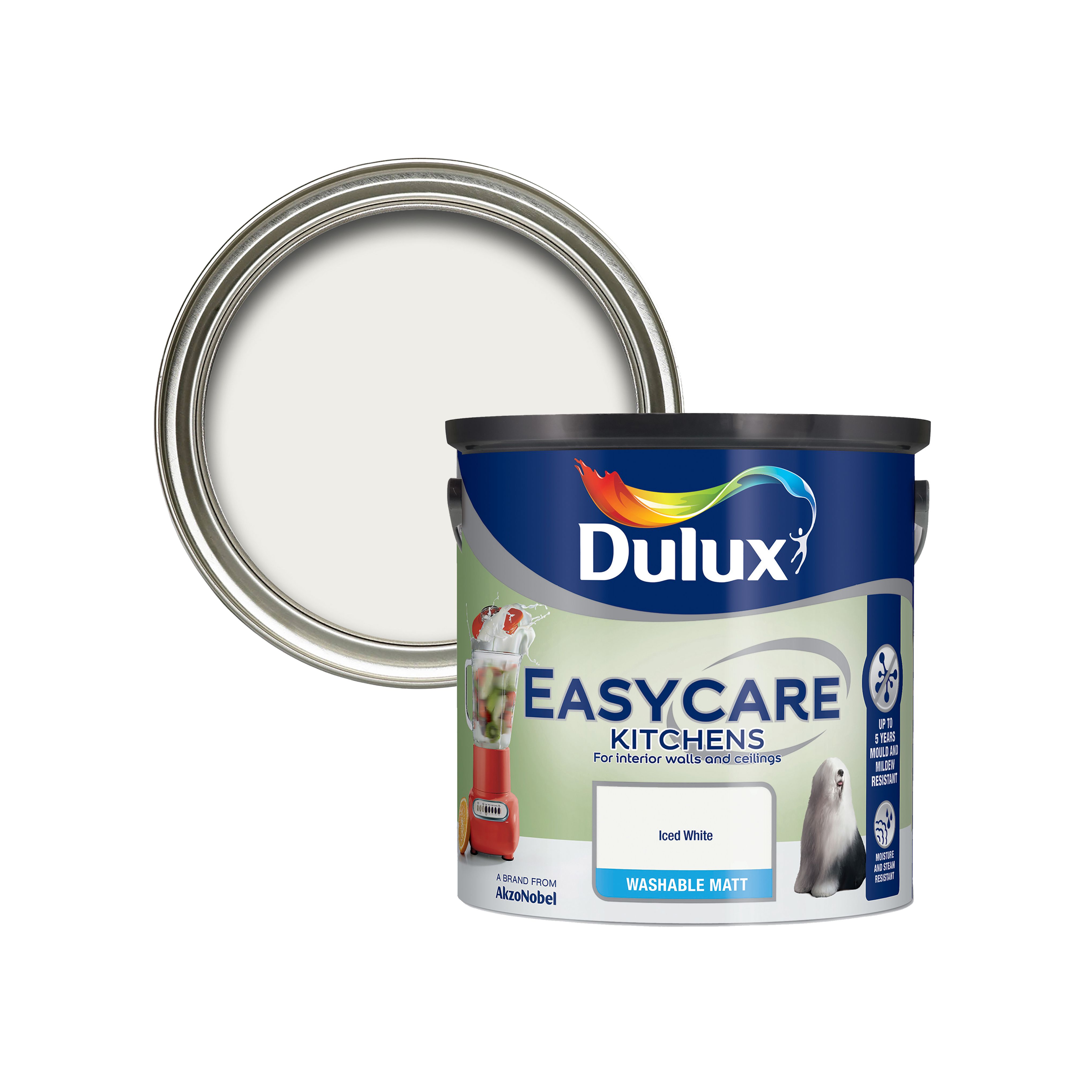Dulux Easycare Iced white Flat matt Emulsion paint, 2.5L DIY at B&Q