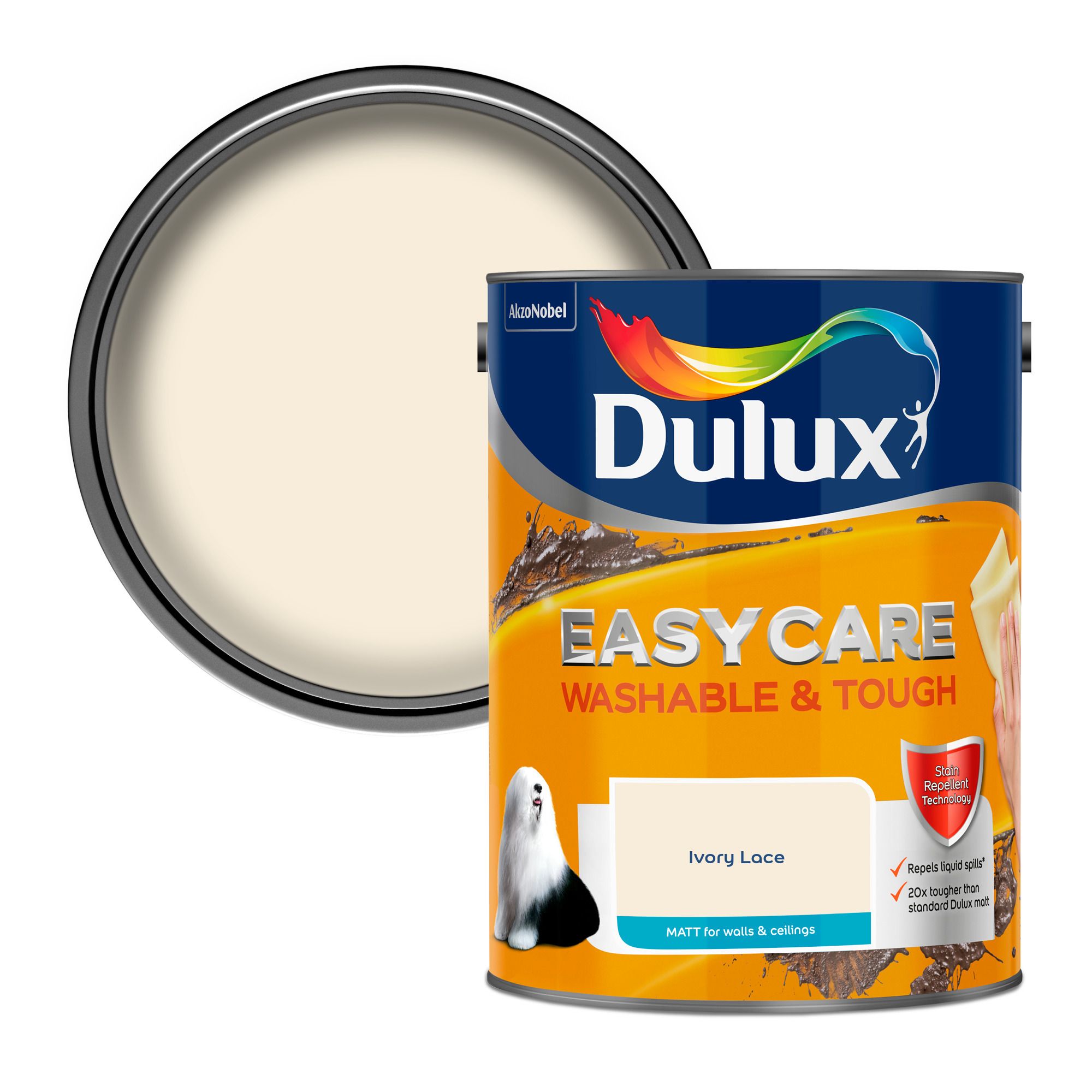 Dulux Easycare Ivory lace Matt Emulsion paint, 5L DIY at B&Q