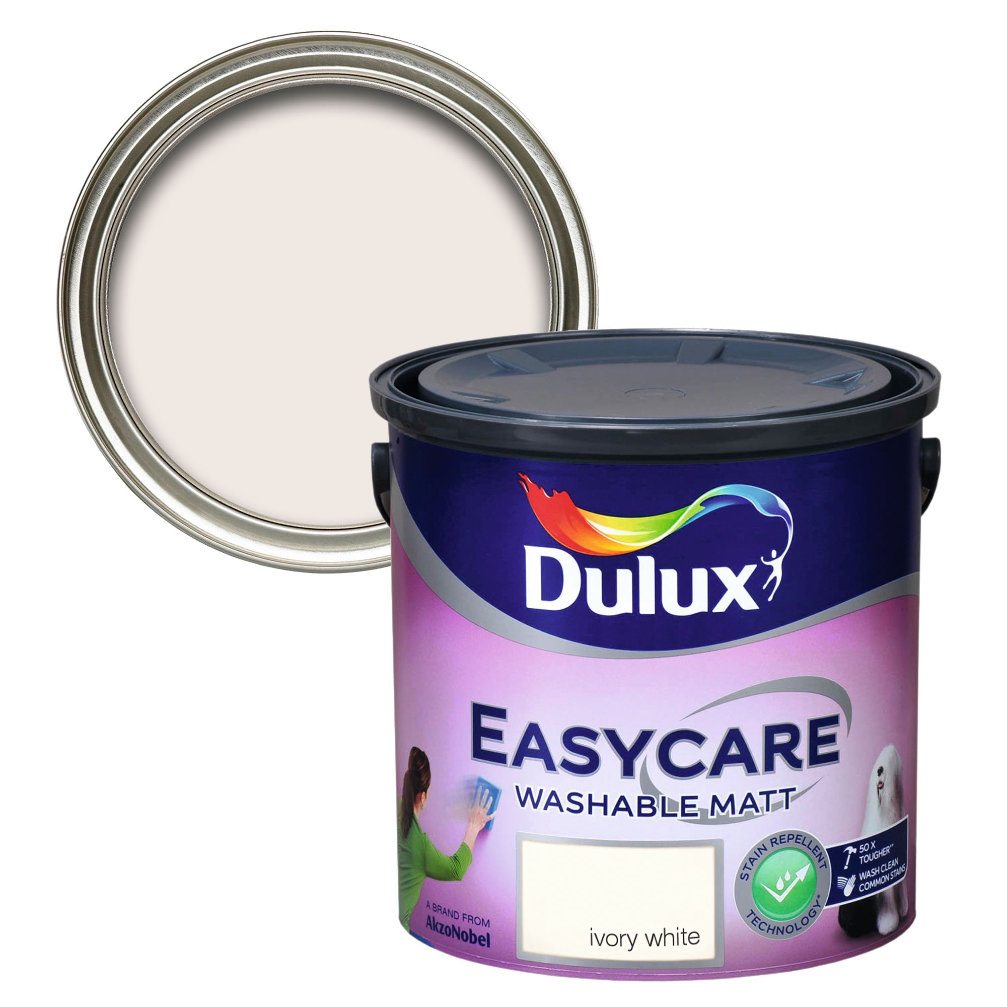 Dulux Easycare Ivory white Flat matt Wall & ceiling Emulsion paint, 2.5L
