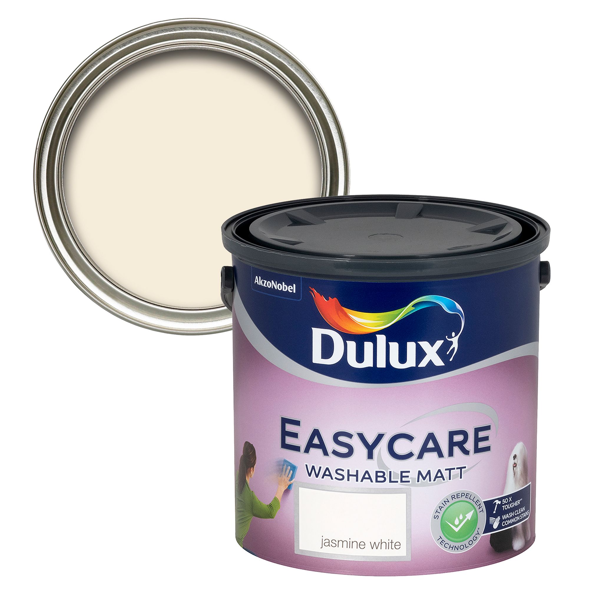 Dulux Easycare Jasmine white Flat matt Emulsion paint, 2.5L