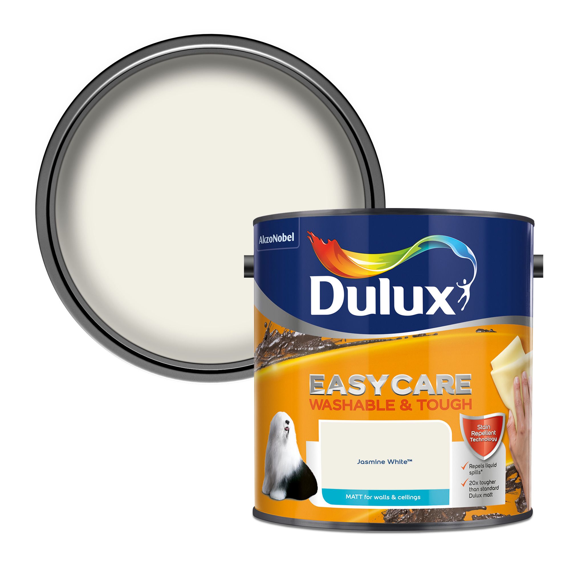 Dulux Easycare Jasmine white Matt Emulsion paint, 2.5L